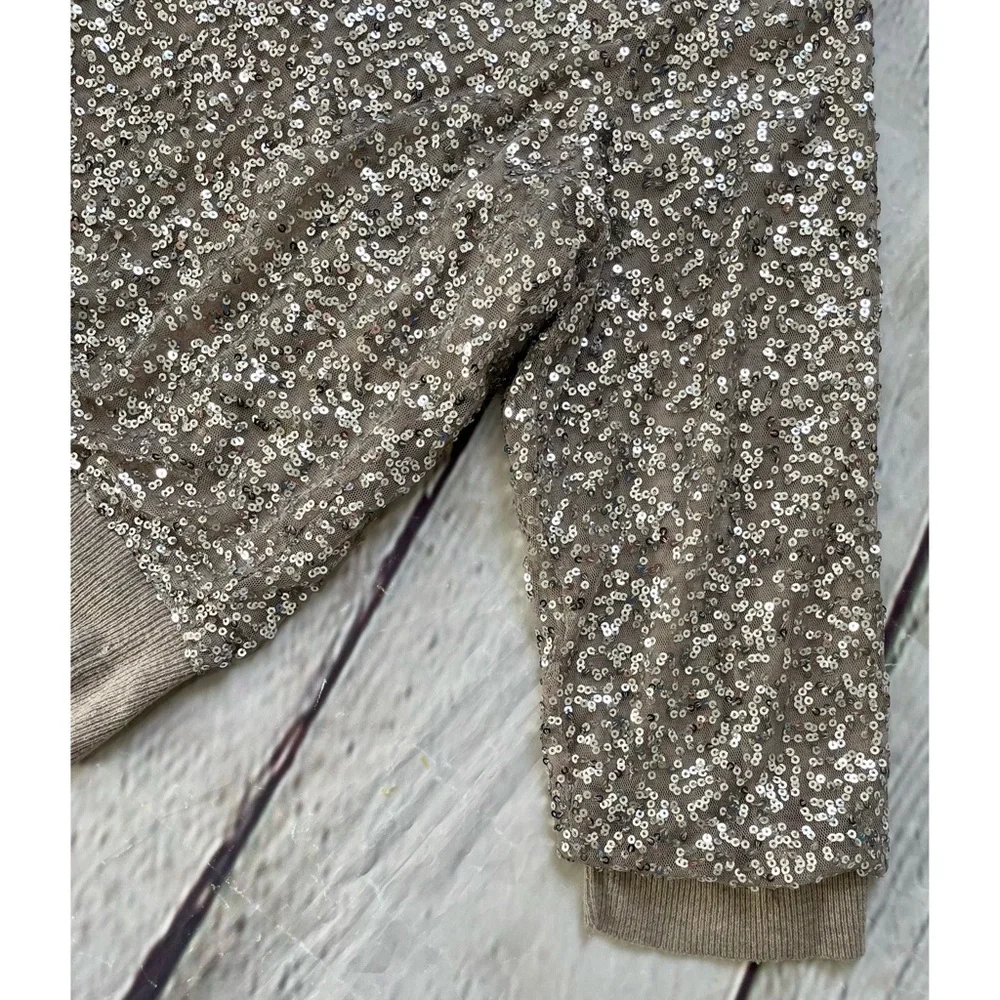 American Eagle Taupe Silver Sequin Cardigan Sweater